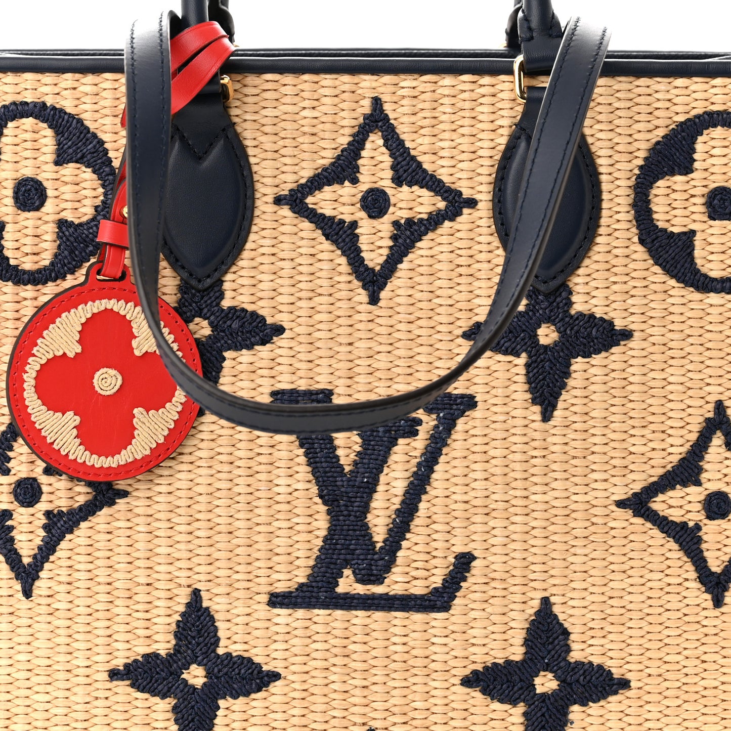 Raffia Calfskin Monogram Giant Onthego MM Blue