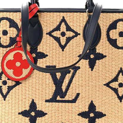 Louis Vuitton Raffia Calfskin Monogram Giant Onthego MM Blue 8 of 10