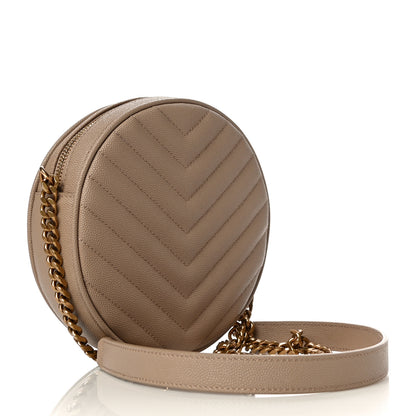 Saint Laurent Grain De Poudre Matelasse Chevron Quilted Round Vinyle Camera Bag Gold Sand 3 of 11