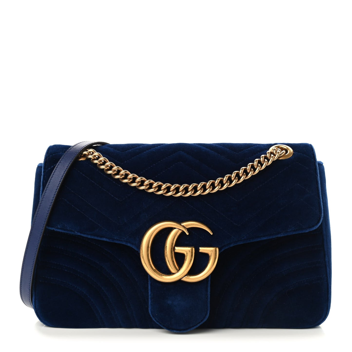 Velvet Matelasse Medium GG Marmont Shoulder Bag Cobalt Blue