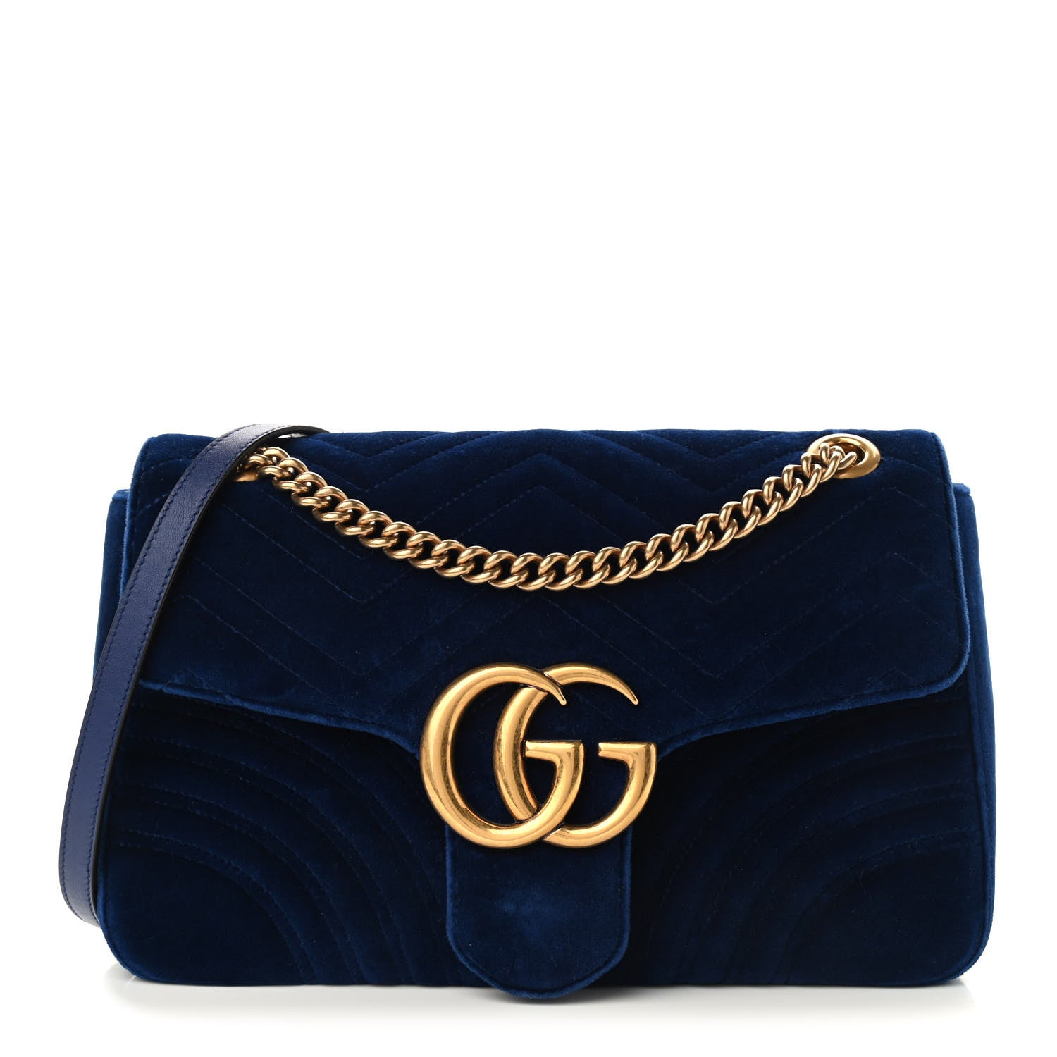 Gucci Velvet Matelasse Medium GG Marmont Shoulder Bag Cobalt Blue 1 of 11