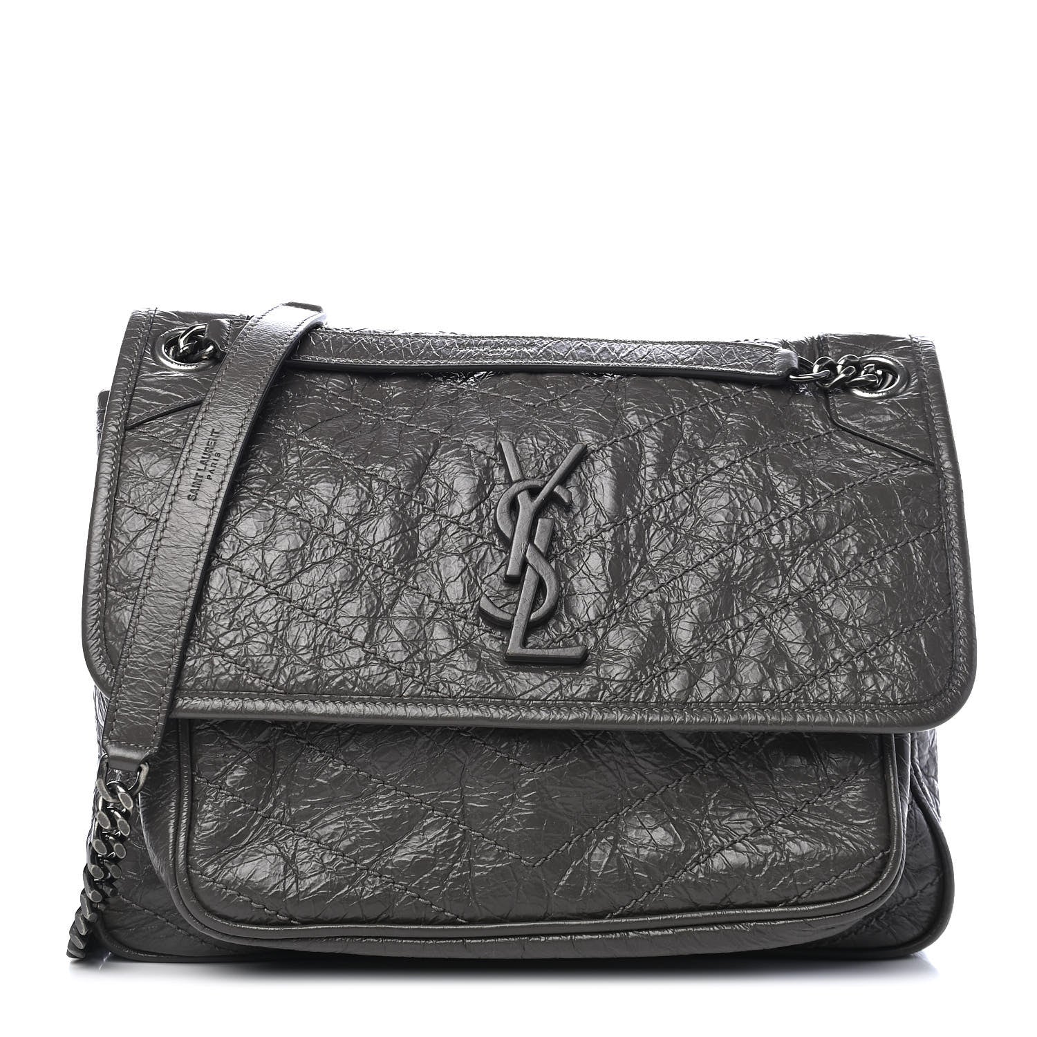 Saint Laurent Crinkled Calfskin Matelasse Monogram Medium Niki Chain Satchel Asphalt 1 of 9