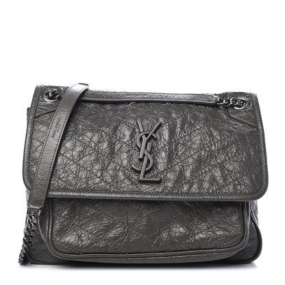 Saint Laurent Crinkled Calfskin Matelasse Monogram Medium Niki Chain Satchel Asphalt 1 of 9