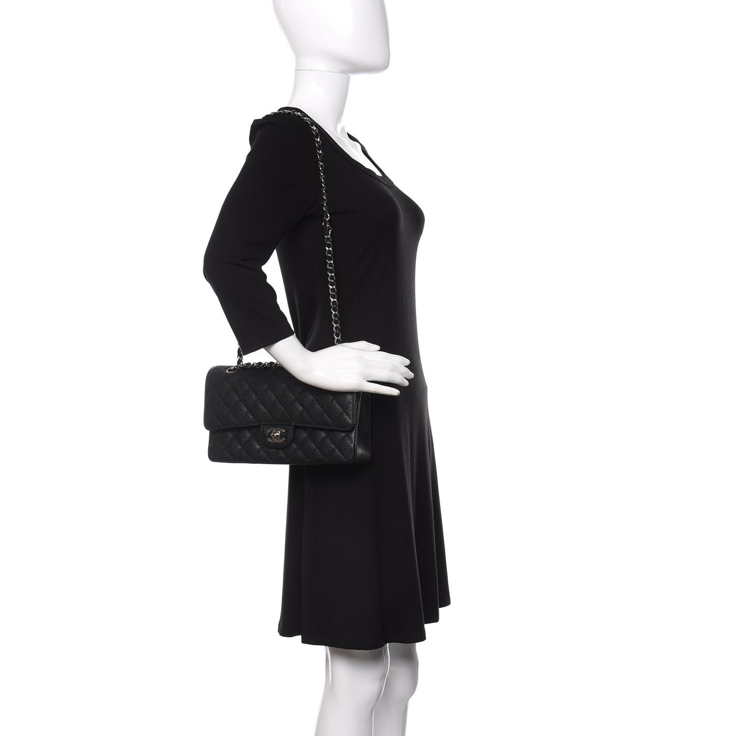 Caviar Quilted Medium Double Flap Black