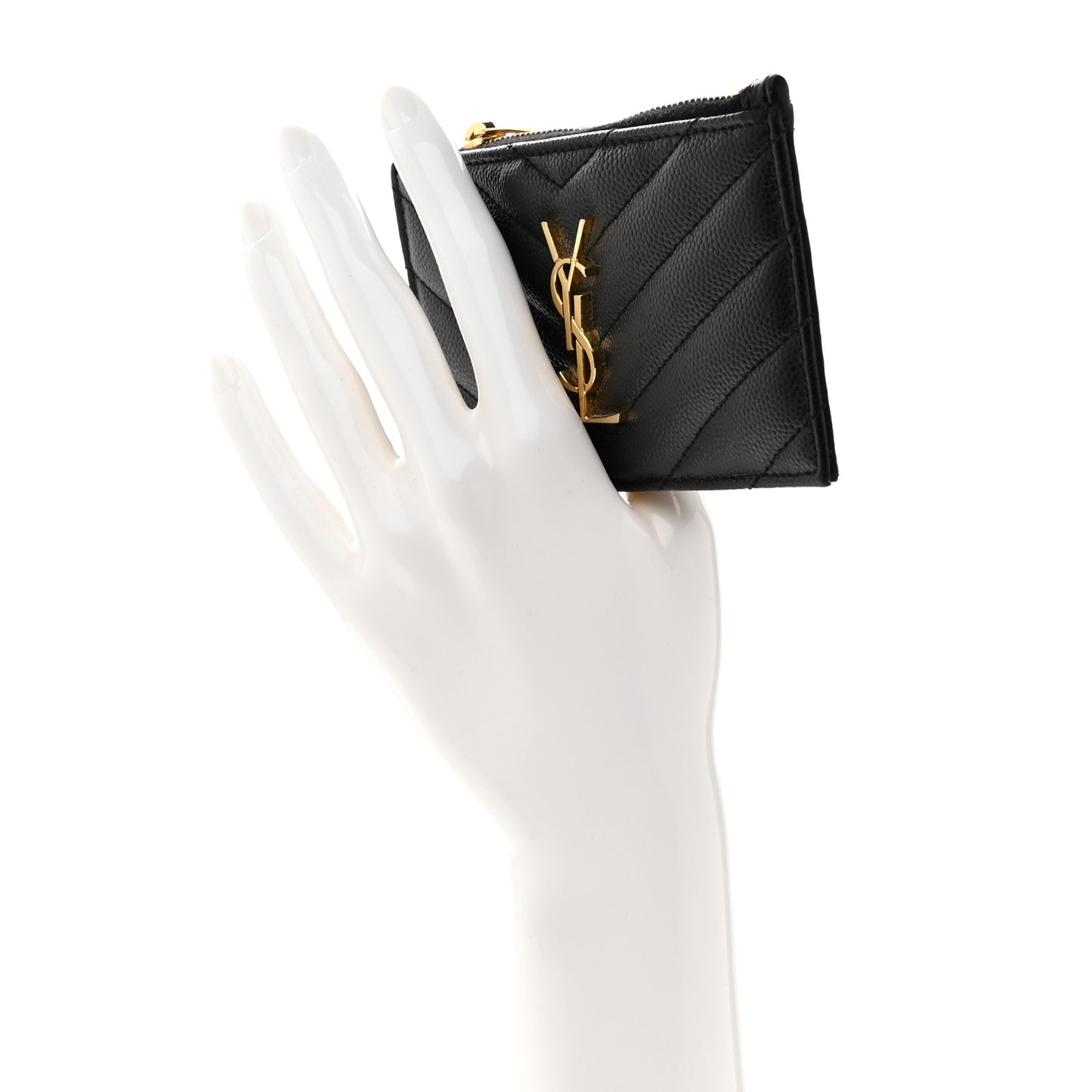Grain De Poudre Matelasse Chevron Monogram Fragments Zippered Card Case Black