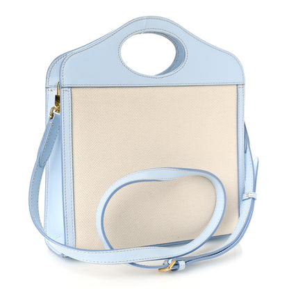 Burberry Canvas Smooth Calfskin Two Tone Mini Pocket Bag Natural Pale Blue 3 of 8