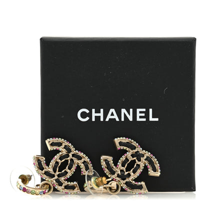 Chanel Lambskin Crystal CC Drop Earrings Gold Black Multicolor 5 of 5