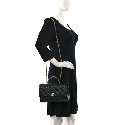 Chanel Lambskin Metal Quilted Twist Top Handle Flap With Chain Black 2 of 11