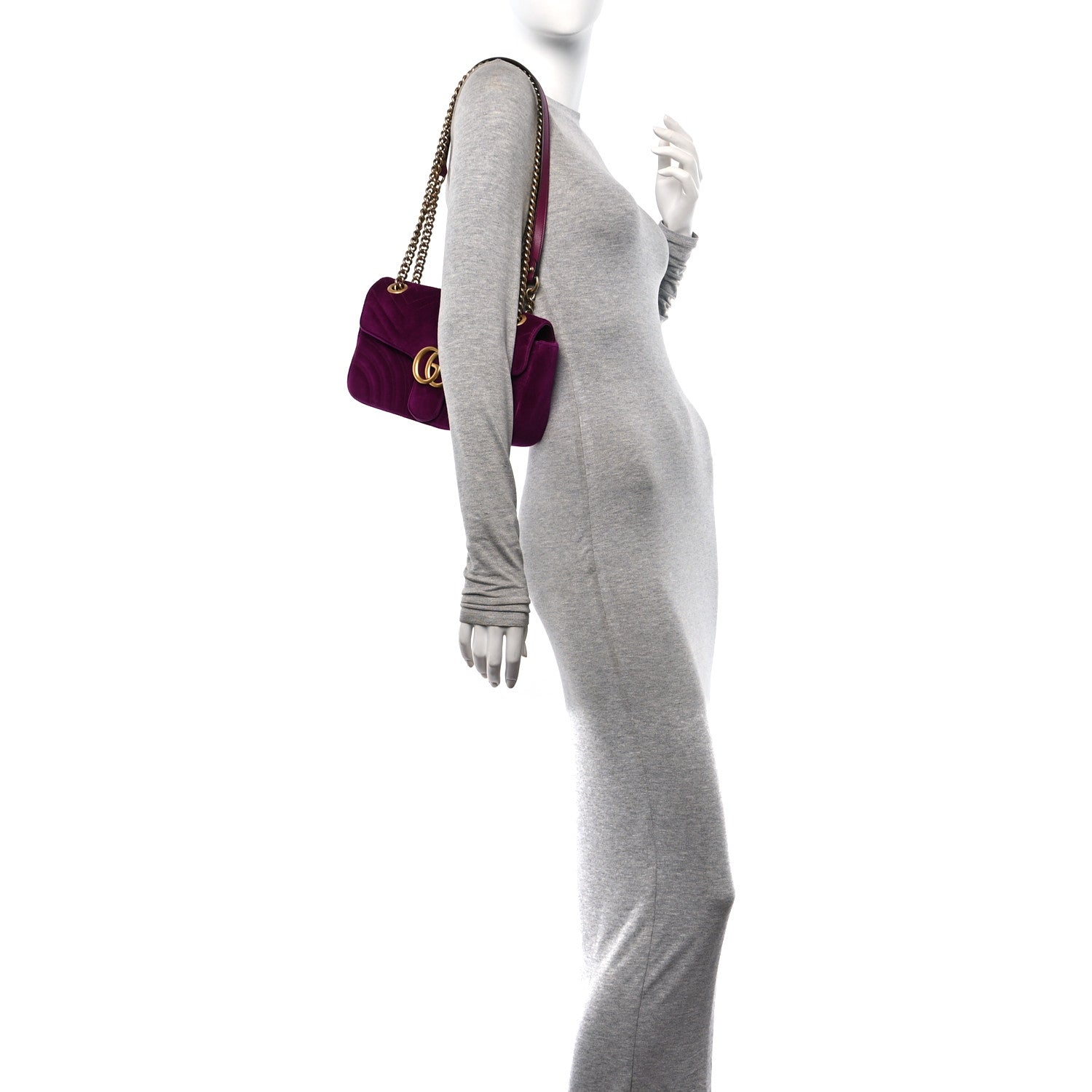 Gucci Velvet Matelasse Small GG Marmont Shoulder Bag Fuchsia Violet Cyclamen 2 of 10