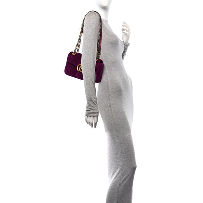 Gucci Velvet Matelasse Small GG Marmont Shoulder Bag Fuchsia Violet Cyclamen 2 of 10