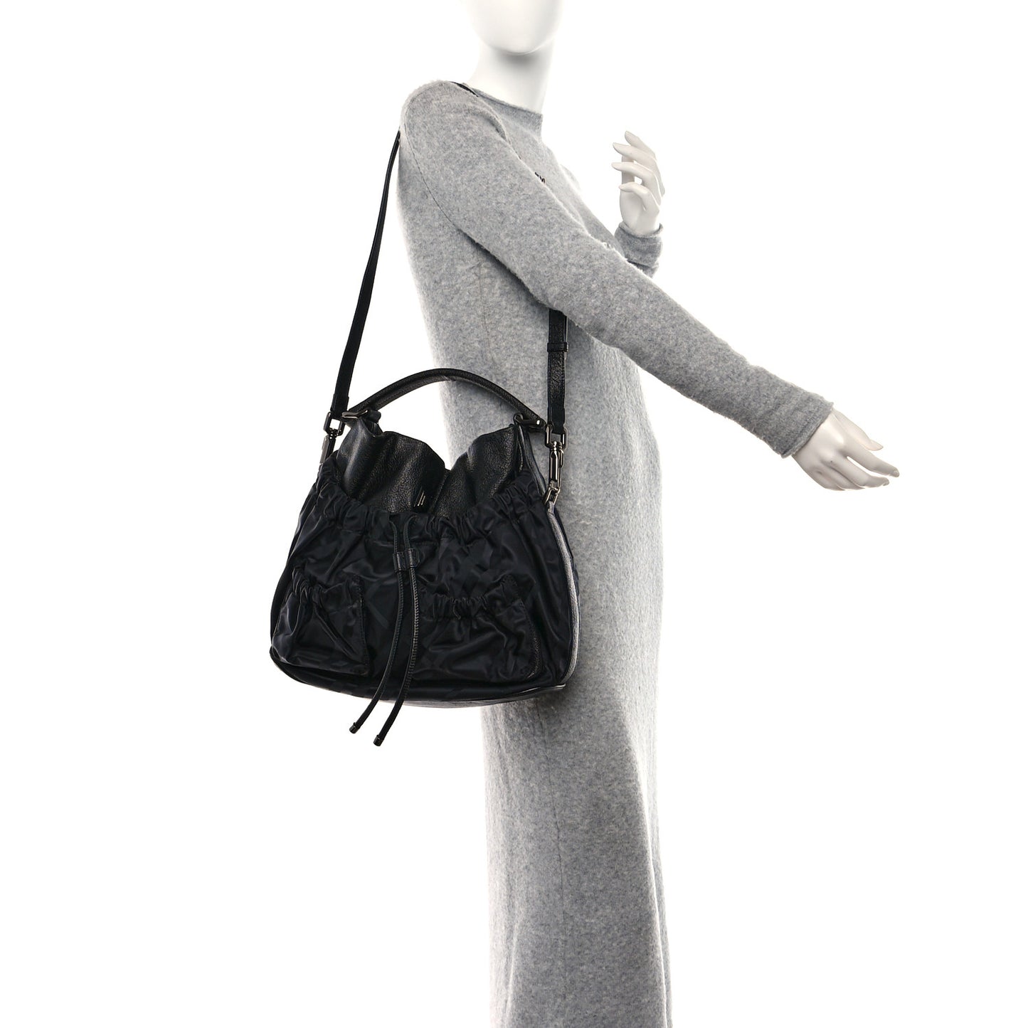 Nylon Tonal Check Drawstring Tote Black