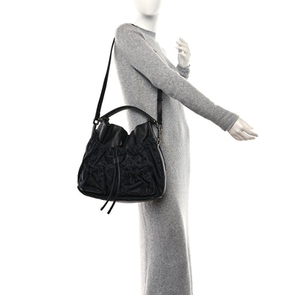 Burberry Nylon Tonal Check Drawstring Tote Black 2 of 8