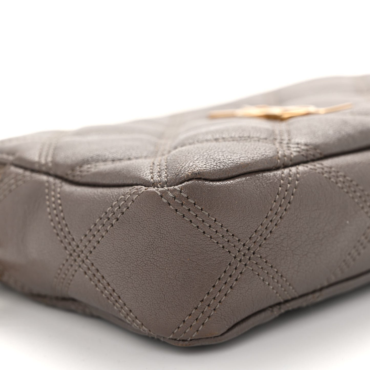 Grained Lambskin Quilted Mini Becky Double Zip Bag Taupe
