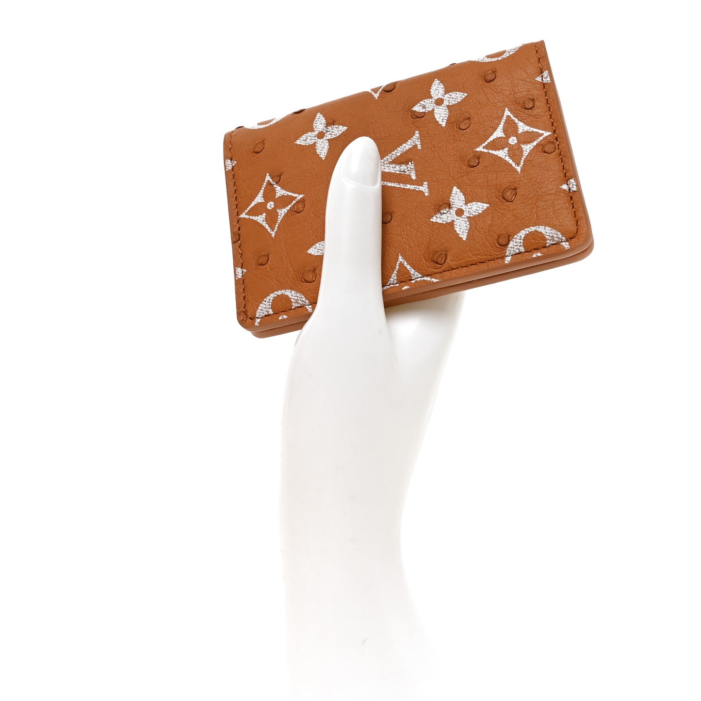 Ostrich Monogram Pocket Organizer NM Caramel