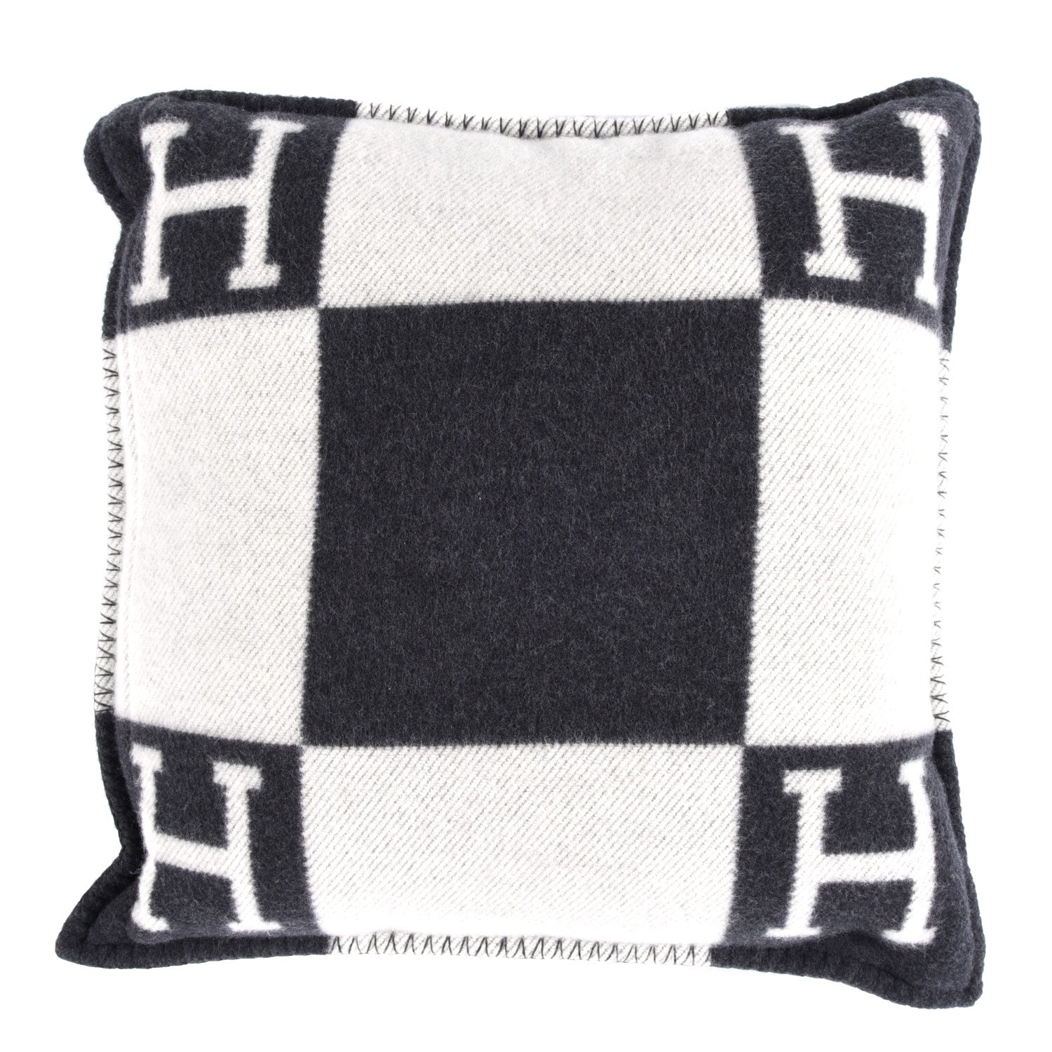 Hermes Wool Cashmere Avalon Pillow PM Ecru Gris Fonce 2 of 3