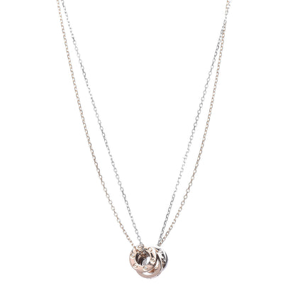 Cartier 18K White Pink Gold Diamond Three Ring LOVE Pendant Necklace 1 of 7