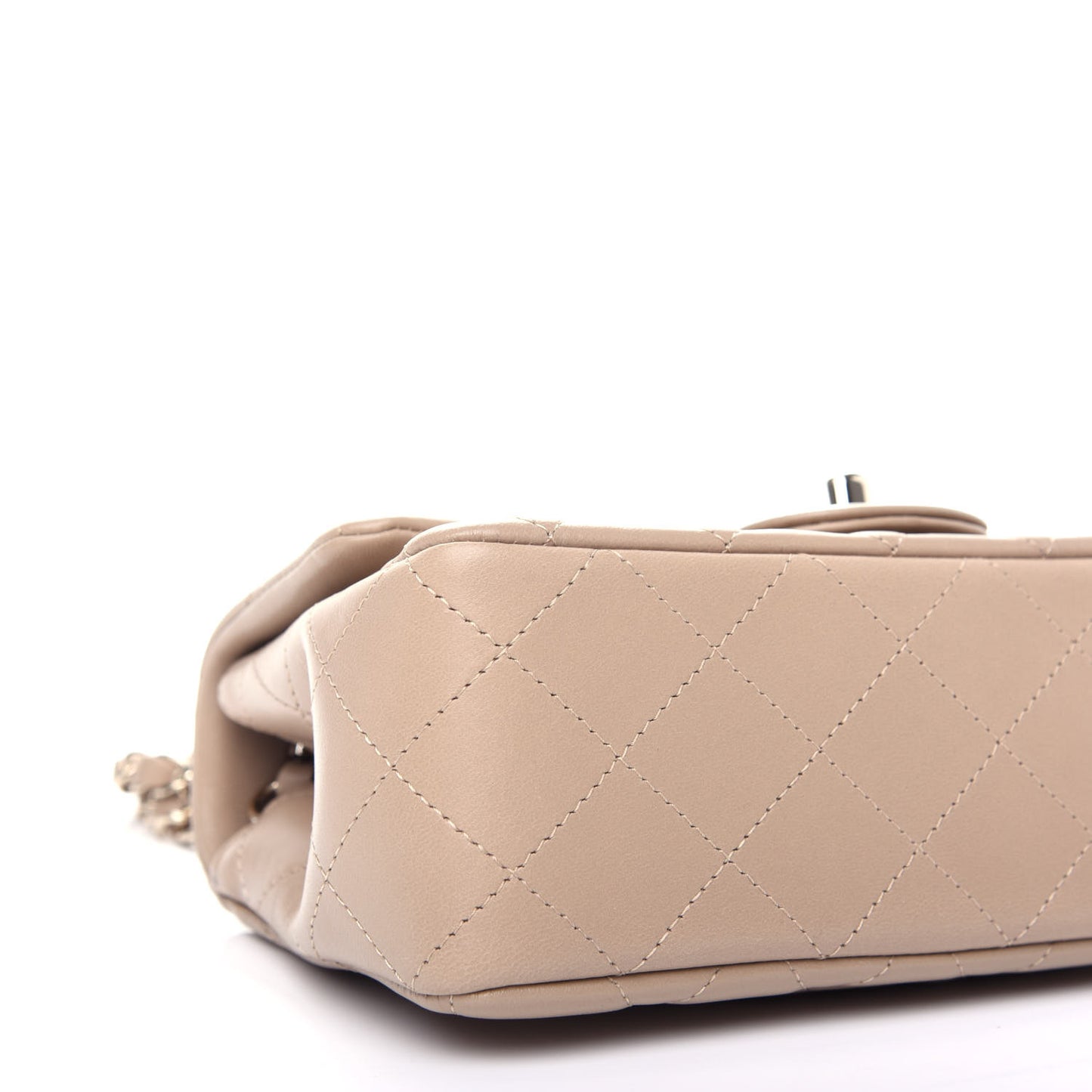 Lambskin Quilted Mini Rectangular Flap Dark Beige