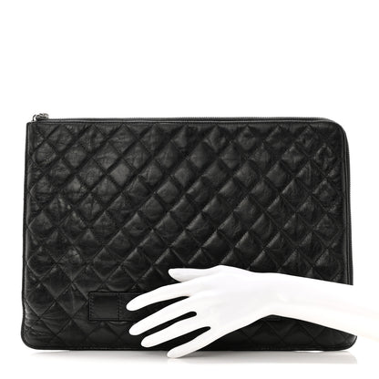 Chanel Crackled Lambskin Quilted Medium Cosmetic Case Black 2 of 13