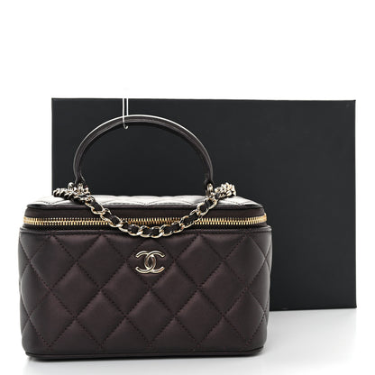 Chanel Iridescent Lambskin Quilted Small Top Handle Vanity Case With Chain Burgundy 11 of 11