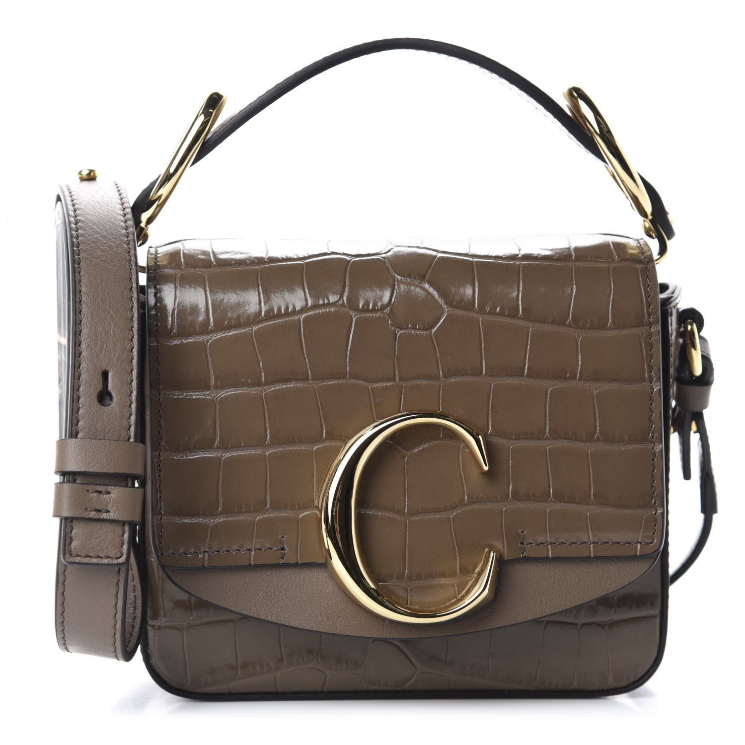 Chloe Calfskin Crocodile Embossed Mini C Bag Army Green 1 of 10