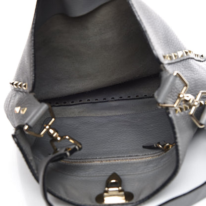 Valentino Garavani Pebbled Calfskin Large Rockstud Flip-Lock Messenger Bag Grigio Perla 5 of 14
