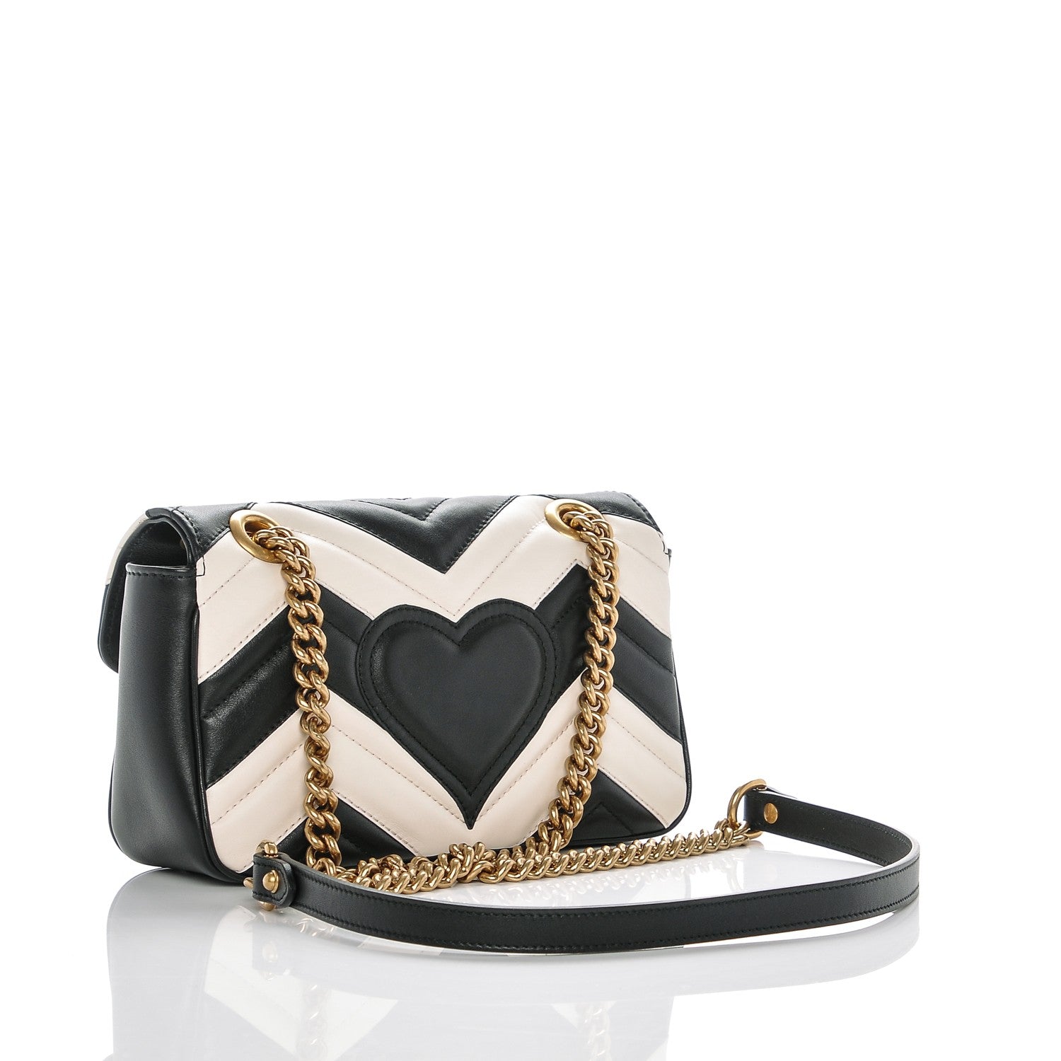 Gucci Calfskin Matelasse Mini GG Marmont Shoulder Bag Black White 3 of 6
