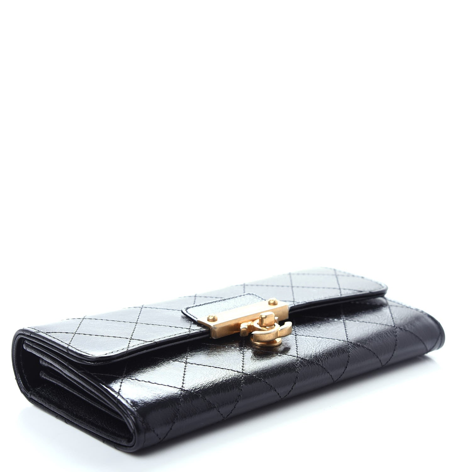 Chanel Goatskin Stitched Golden CC Flap Wallet Black 4 of 8