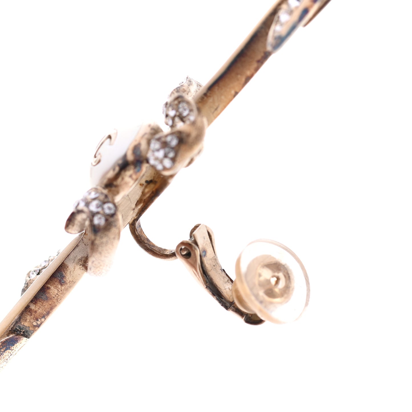 Crystal Pearl CC Arrow Clip On Earrings Gold