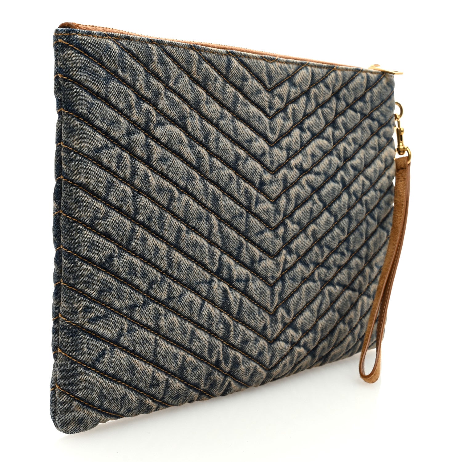 Saint Laurent Denim Matelasse Chevron Monogram A5 Wristlet Blue 3 of 6