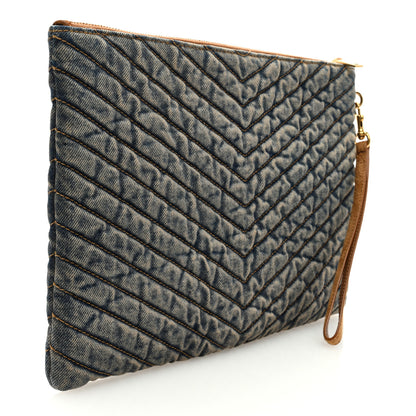 Saint Laurent Denim Matelasse Chevron Monogram A5 Wristlet Blue 3 of 6