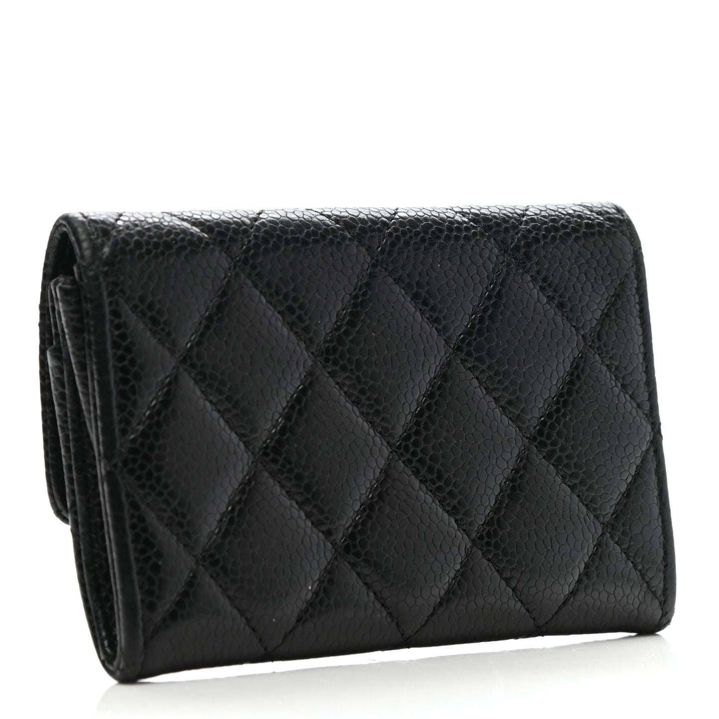 Caviar Quilted Flap Card Holder Black