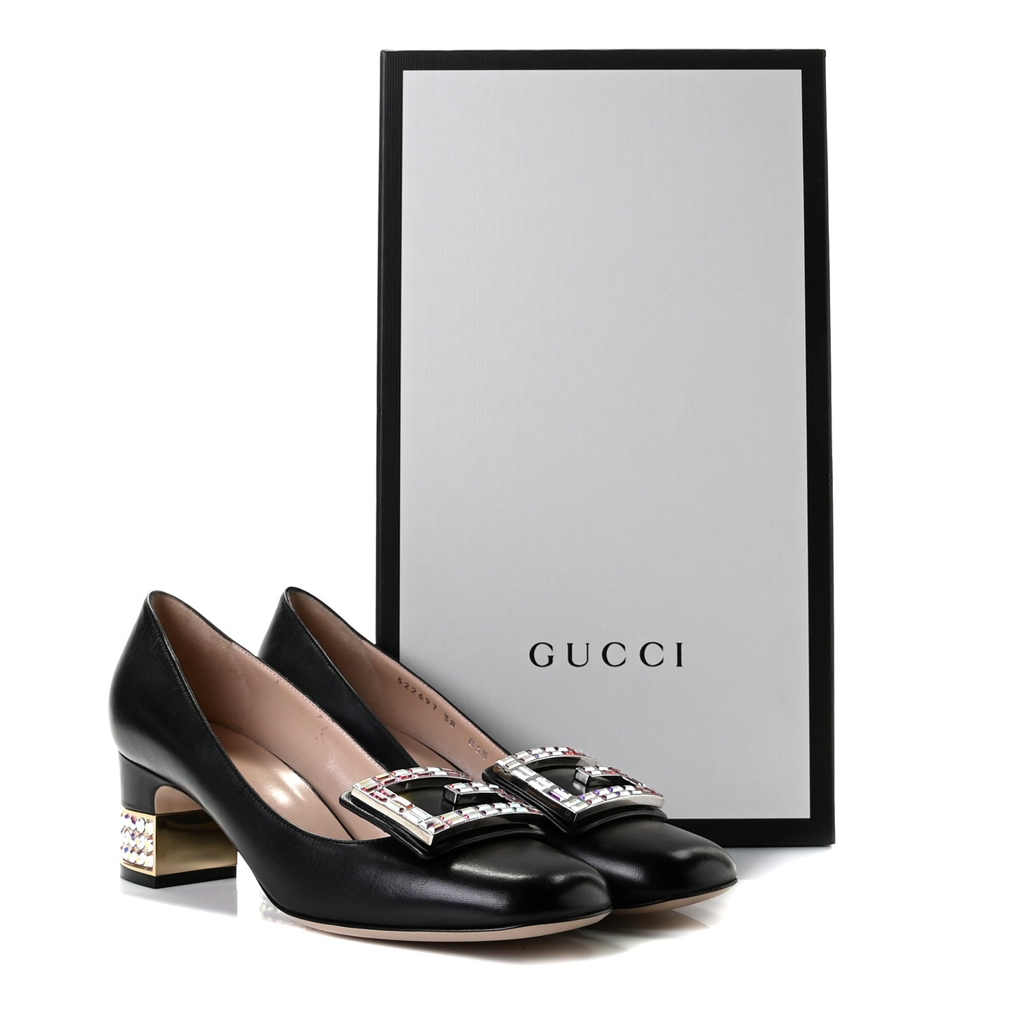 Malaga Kid Crystal Square G Madelyn Mid Heel Loafer Pumps 38 Black