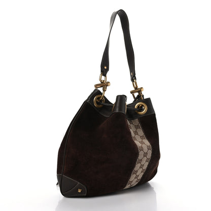 Gucci Suede Monogram Drawstring Bag Brown 3 of 10