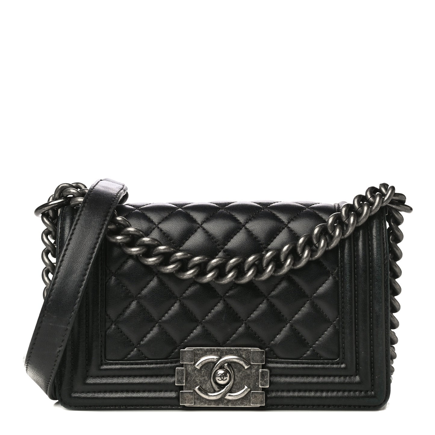 Lambskin Quilted Small Boy Flap Black