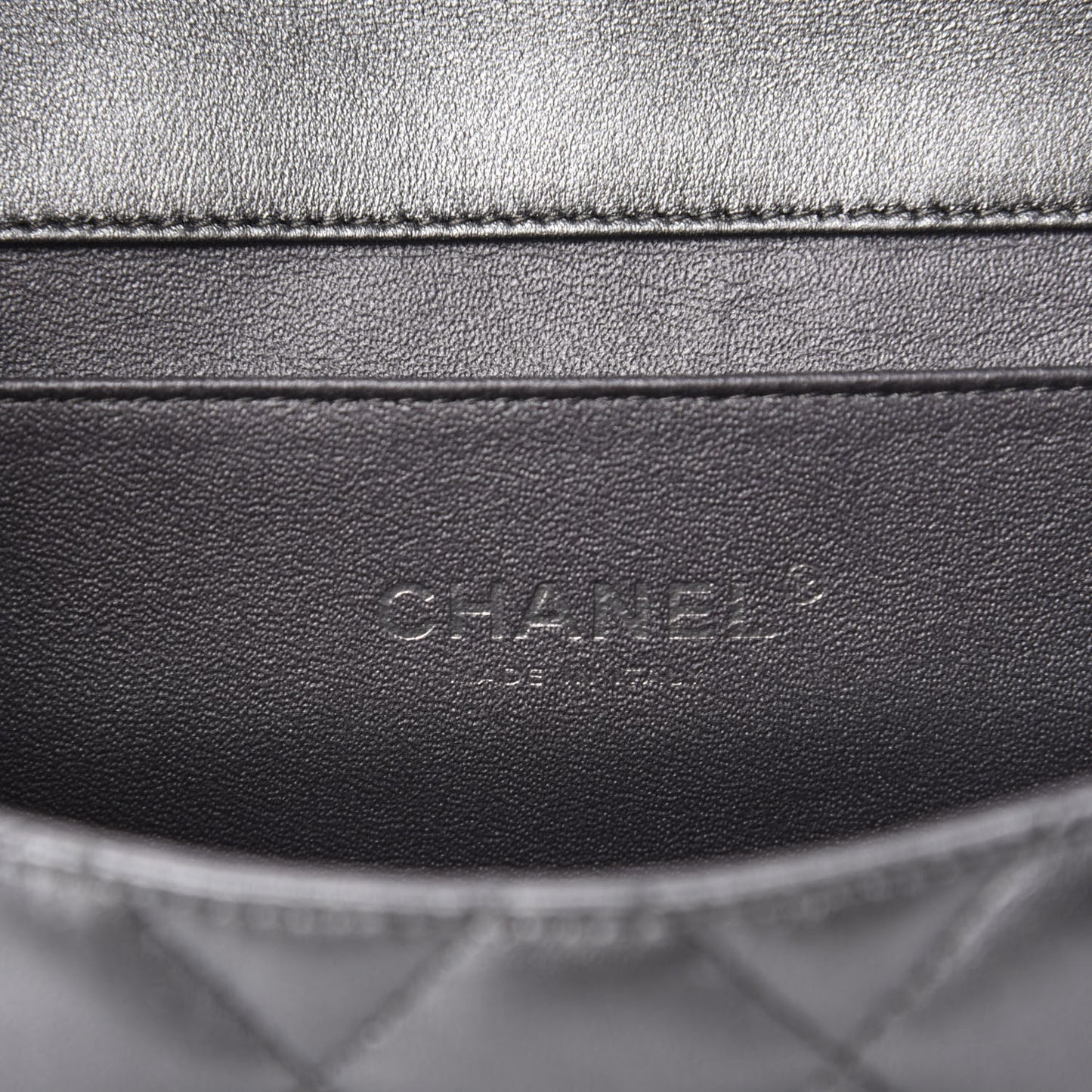Metallic Lambskin Quilted Clutch With Chain Flap Dark Grey