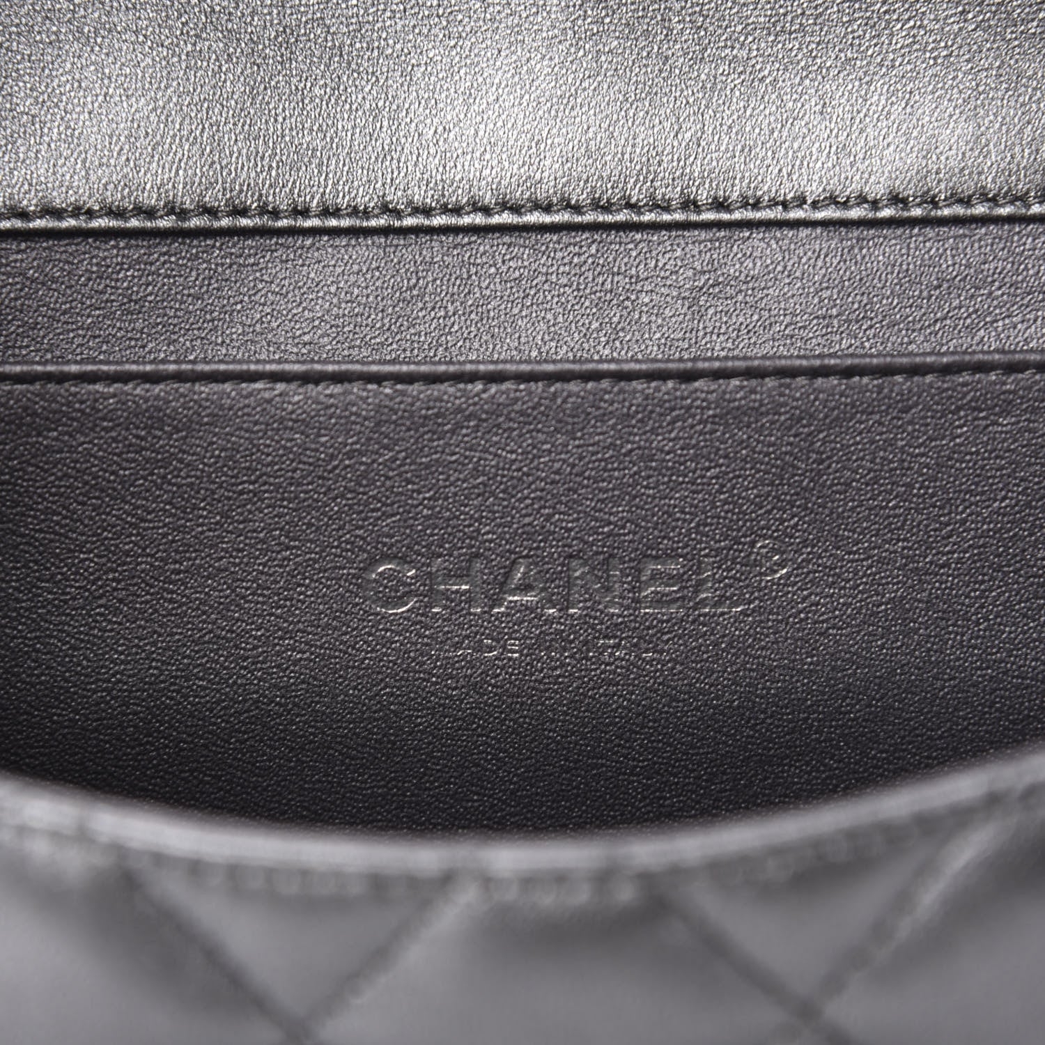 Chanel Metallic Lambskin Quilted Clutch With Chain Flap Dark Grey 8 of 10