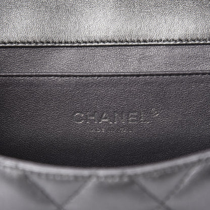 Chanel Metallic Lambskin Quilted Clutch With Chain Flap Dark Grey 8 of 10
