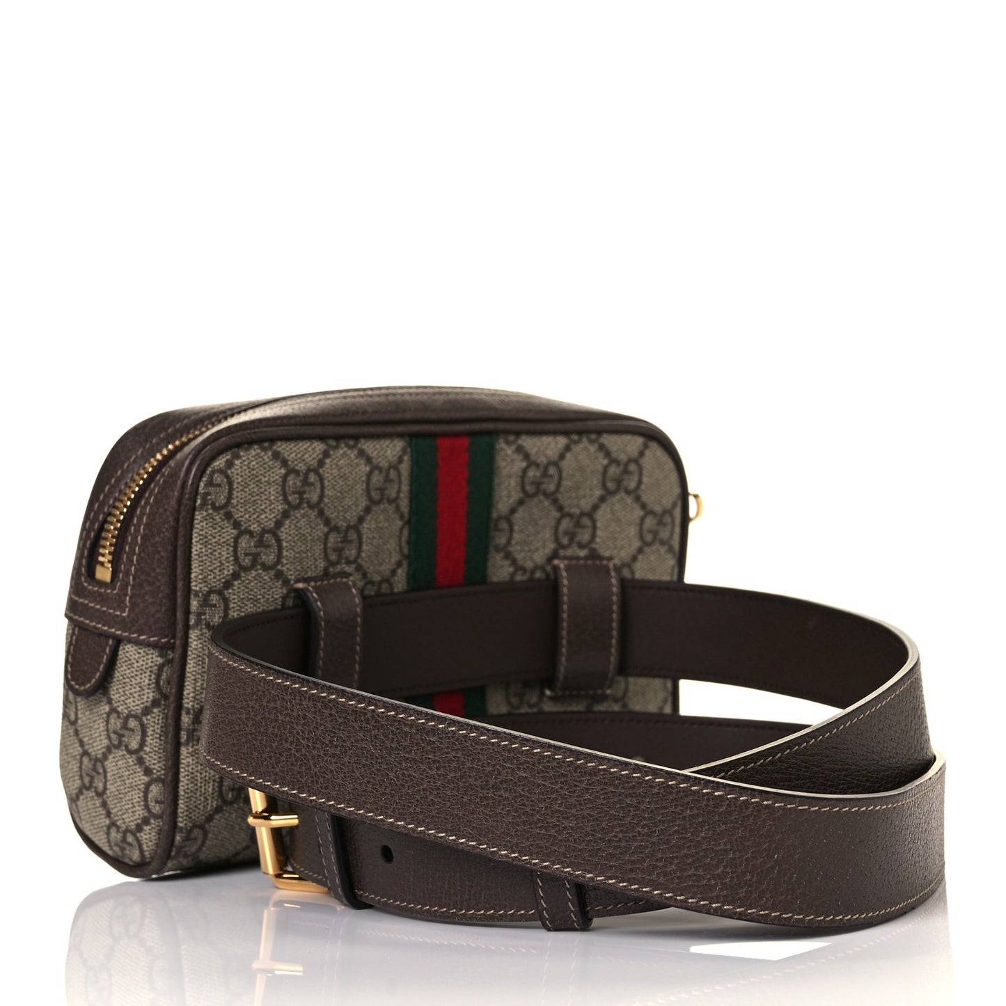 GG Supreme Monogram Web Small Ophidia Belt Bag 105 42 Dark Brown