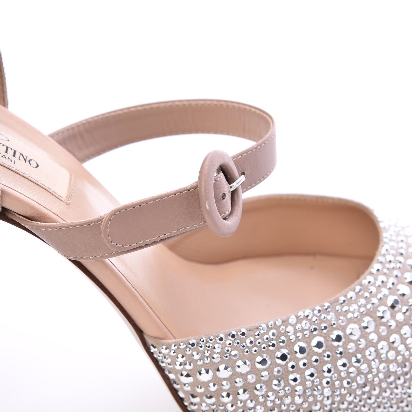 Suede Strass Crystal Peep Toe Mary Jane Platform Sandals 37.5 Poudre