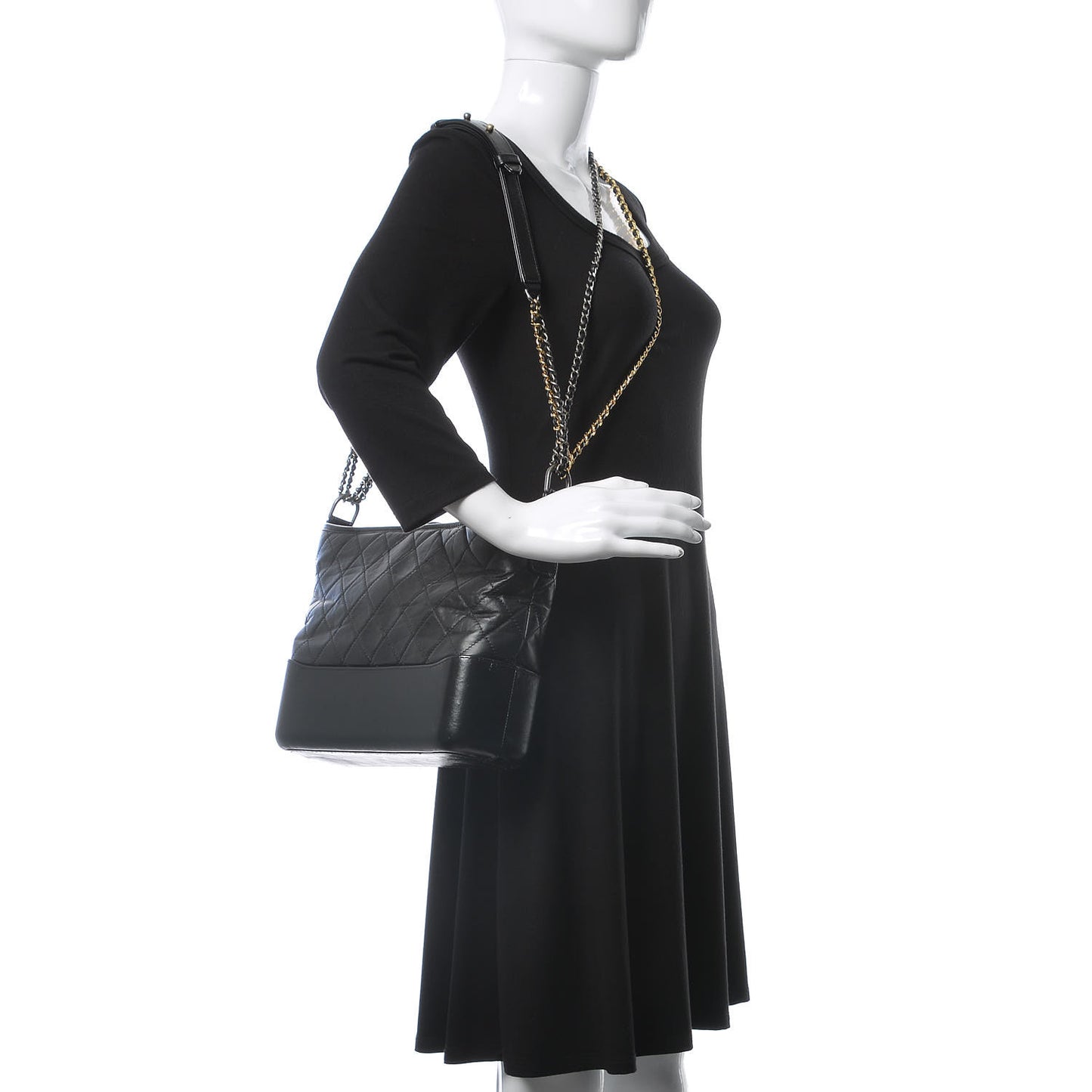 Aged Calfskin Quilted Medium Gabrielle Hobo Black