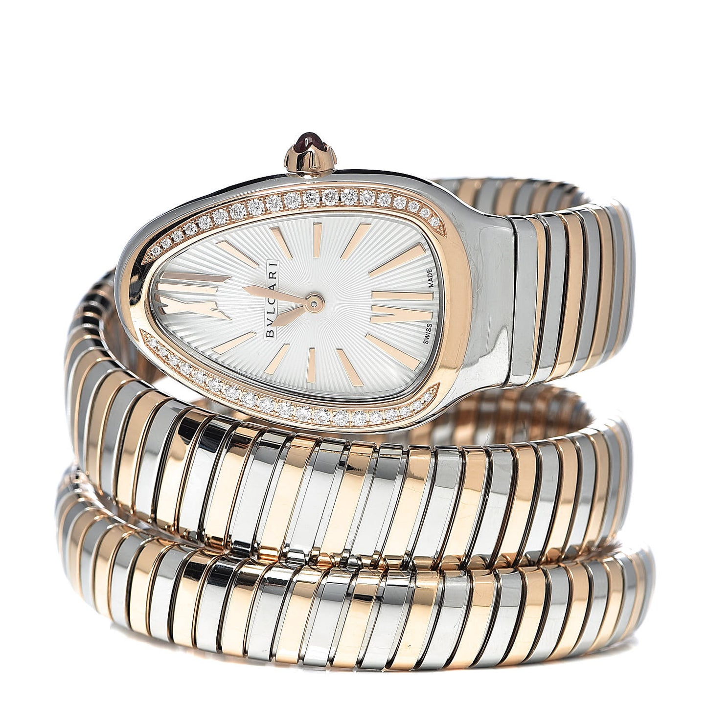 Stainless Steel 18K Rose Gold Diamond Bezel 35mm Serpenti Tubogas Double Spiral Quartz Watch