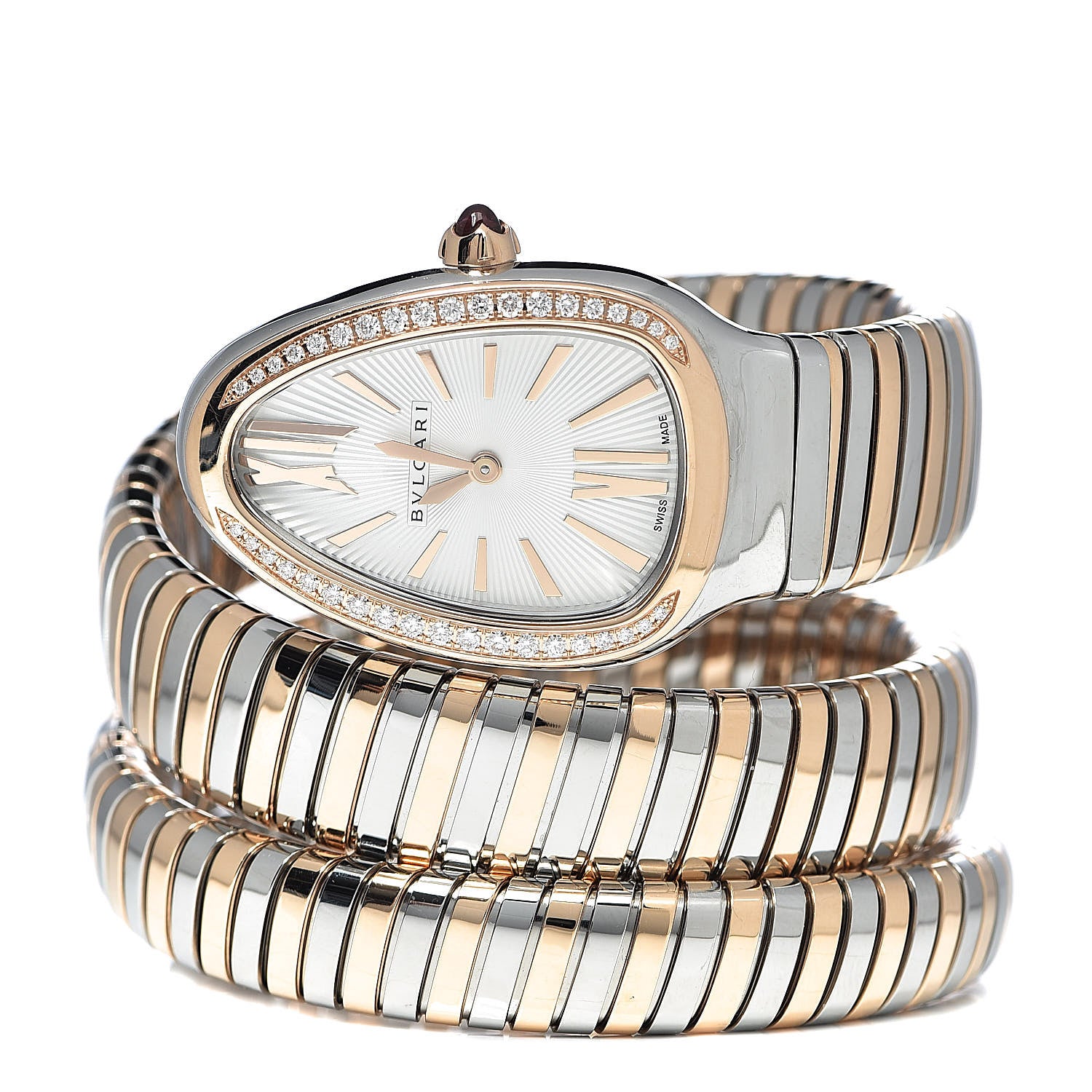 Bulgari Stainless Steel 18K Rose Gold Diamond Bezel 35mm Serpenti Tubogas Double Spiral Quartz Watch 3 of 6