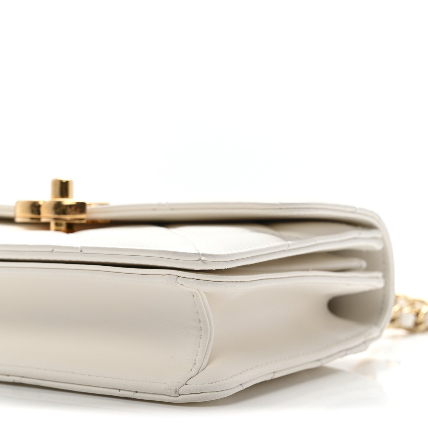 Shiny Calfskin Quilted Mini Metal Top Handle Flap White