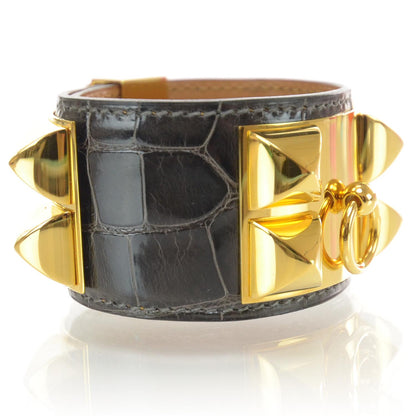 Hermes Alligator Collier de Chien CDC Bracelet Graphite 3 of 8