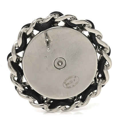 Chanel Metal Enamel Lambskin CC Round Earrings Black Silver 4 of 4