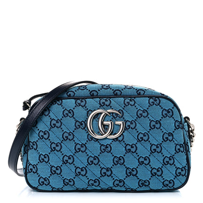 Gucci Monogram Multicolor Matelasse Diagonal Small GG Marmont Chain Shoulder Bag Light Blue 1 of 13
