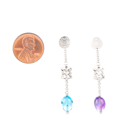 Bulgari 18K White Gold Amethyst Blue Topaz B.Zero1 Drop Earrings 2 of 6