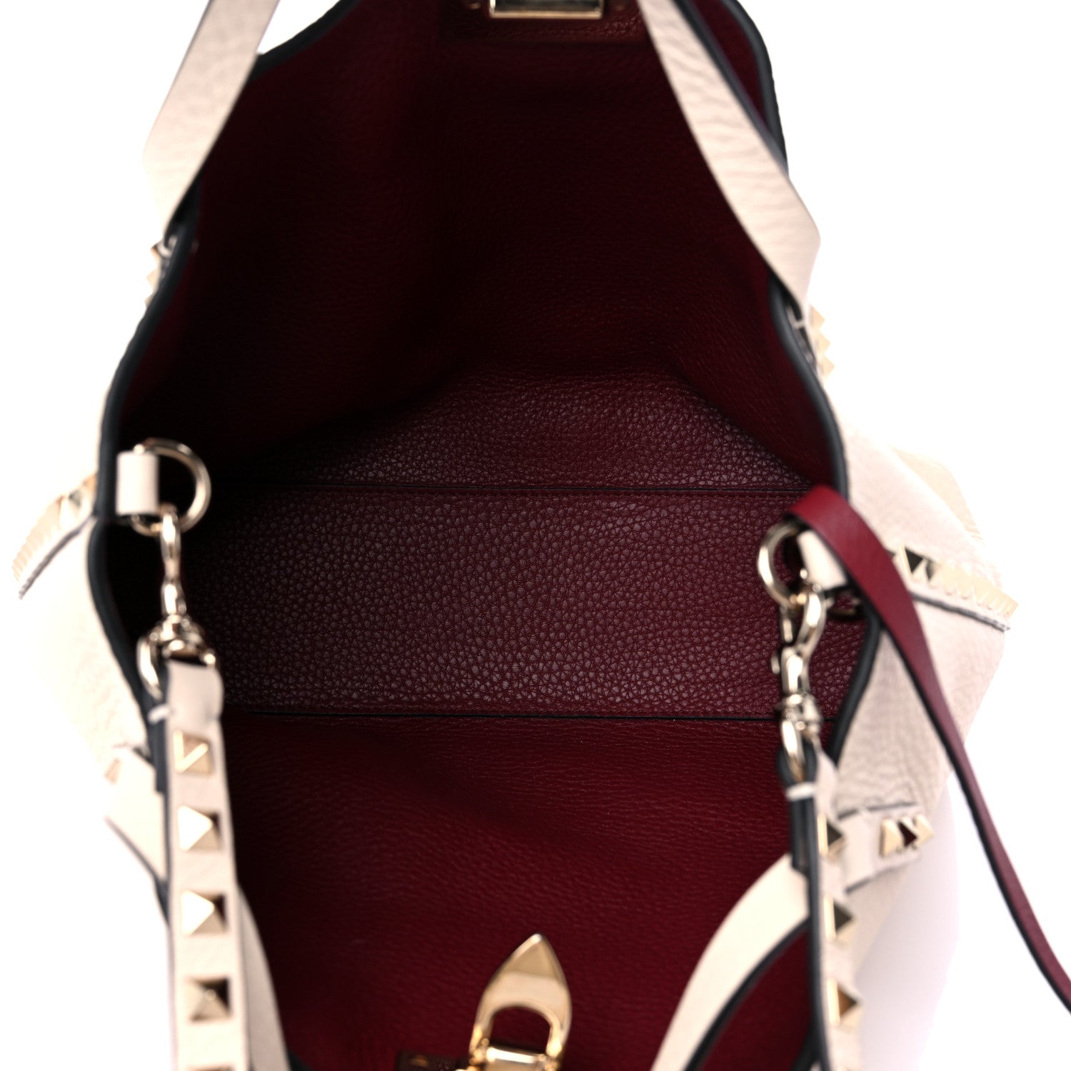 Valentino Garavani Grained Calfskin Small Rockstud Flip Lock Tote Light Ivory Rubino 6 of 9
