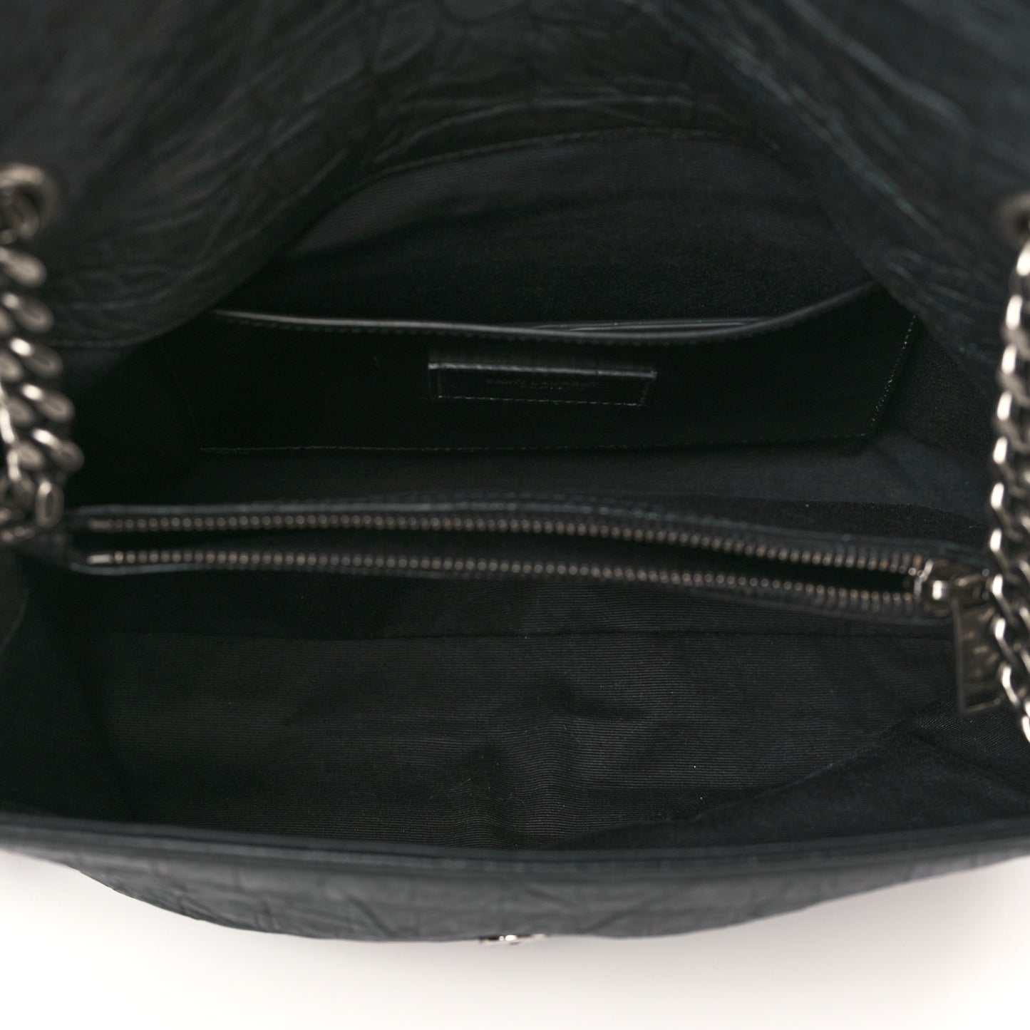 Calfskin Crocodile Embossed Medium West Hollywood Monogram Fold-Over Black