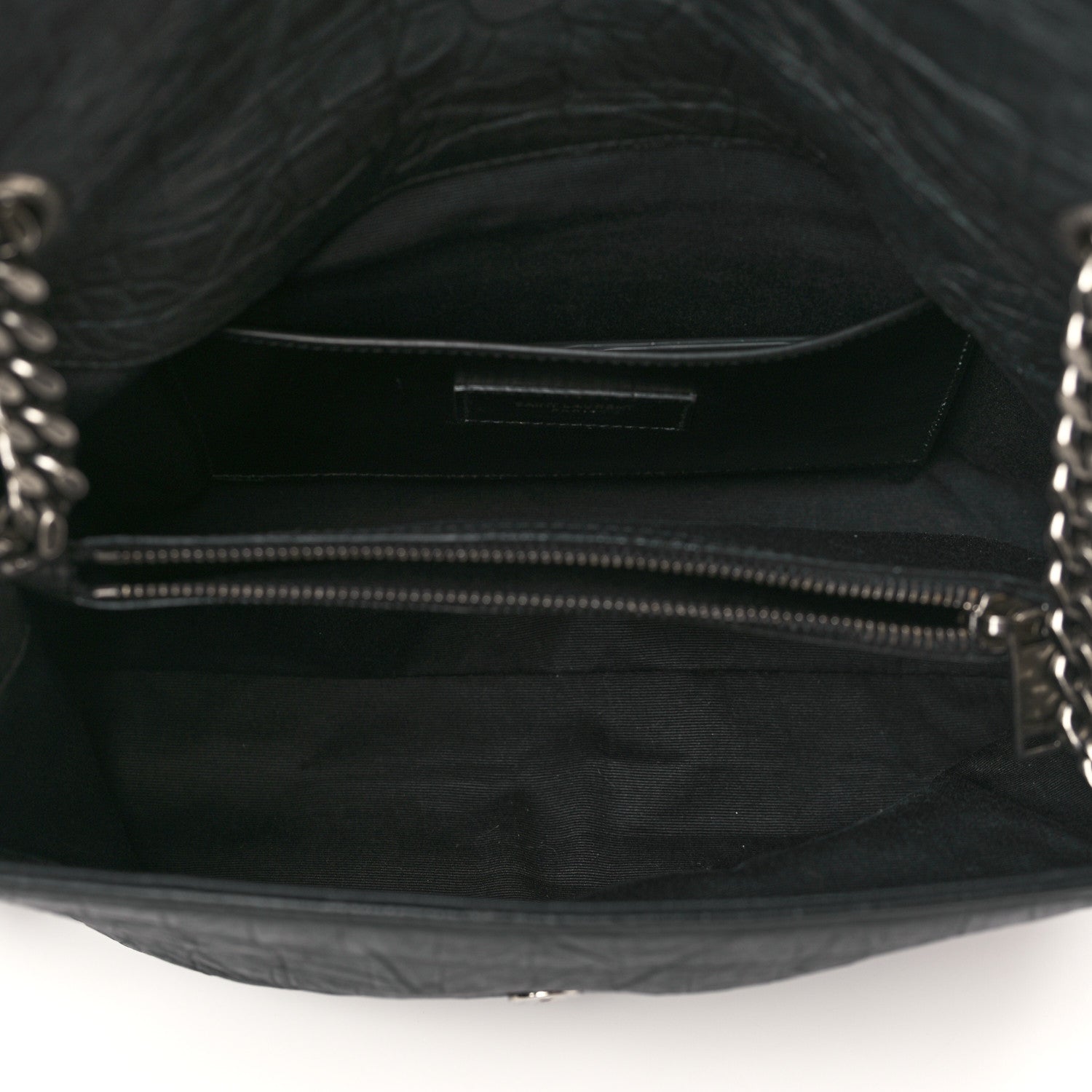 Saint Laurent Calfskin Crocodile Embossed Medium West Hollywood Monogram Fold-Over Black 5 of 9